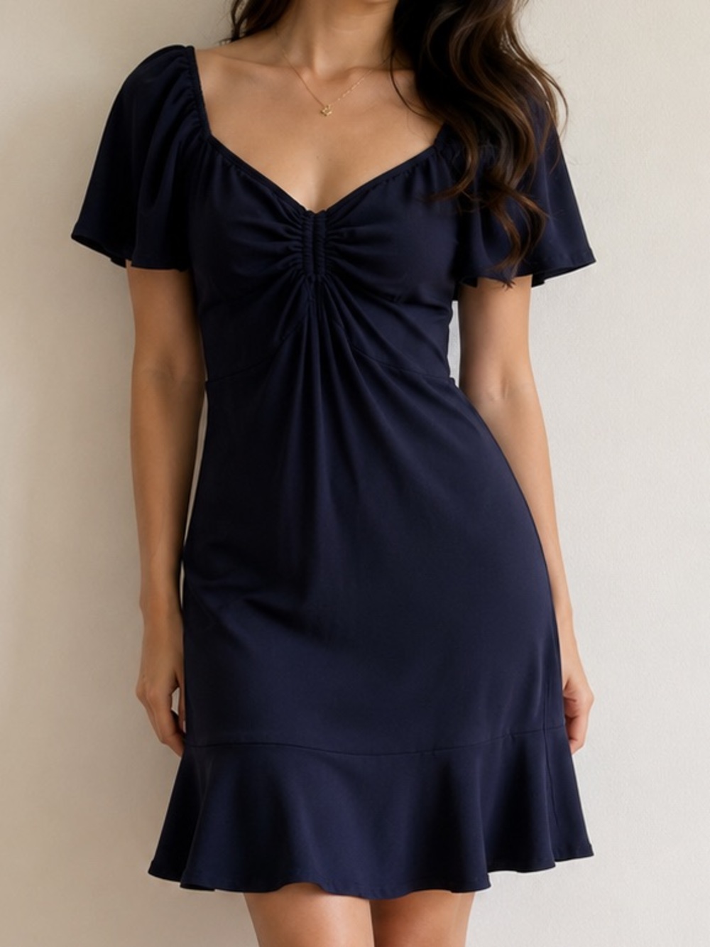 Monteau Los Angeles Navy Ruched Flutter Sleeve Dress Size M